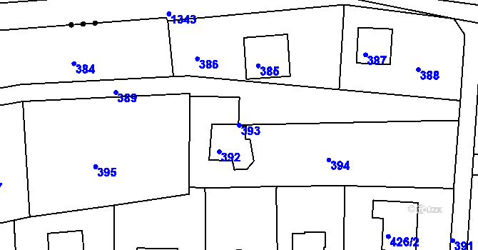 Parcela st. 393 v KÚ Plumlov, Katastrální mapa