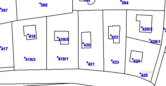 Parcela st. 420 v KÚ Plumlov, Katastrální mapa