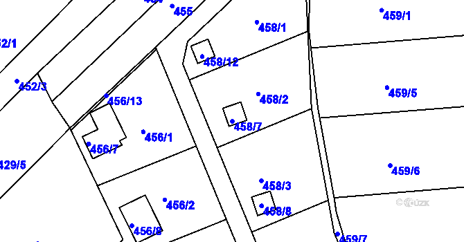 Parcela st. 458/7 v KÚ Plumlov, Katastrální mapa