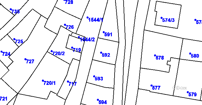 Parcela st. 592 v KÚ Plumlov, Katastrální mapa