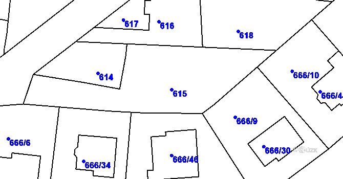 Parcela st. 615 v KÚ Plumlov, Katastrální mapa