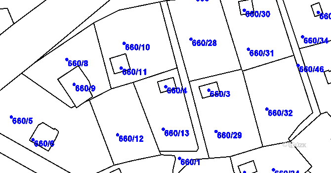 Parcela st. 660/4 v KÚ Plumlov, Katastrální mapa