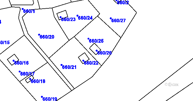 Parcela st. 660/26 v KÚ Plumlov, Katastrální mapa