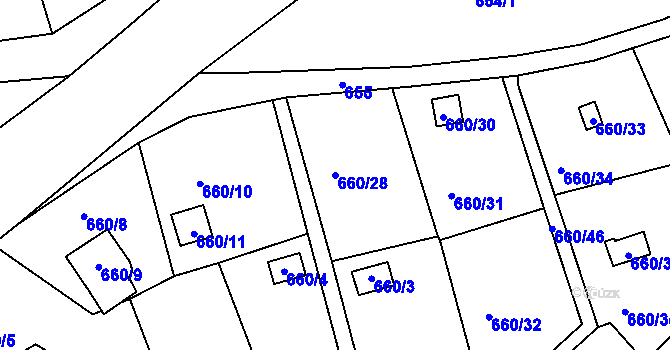 Parcela st. 660/28 v KÚ Plumlov, Katastrální mapa
