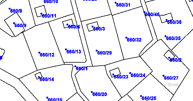 Parcela st. 660/29 v KÚ Plumlov, Katastrální mapa