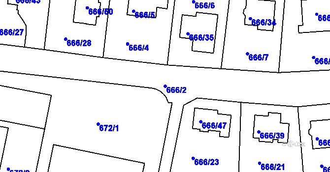 Parcela st. 666/2 v KÚ Plumlov, Katastrální mapa