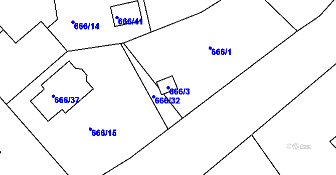 Parcela st. 666/3 v KÚ Plumlov, Katastrální mapa