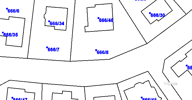 Parcela st. 666/8 v KÚ Plumlov, Katastrální mapa