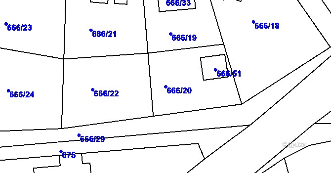 Parcela st. 666/20 v KÚ Plumlov, Katastrální mapa