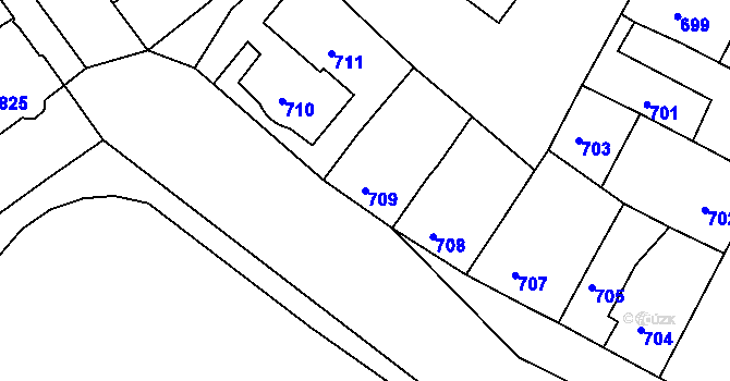 Parcela st. 709 v KÚ Plumlov, Katastrální mapa