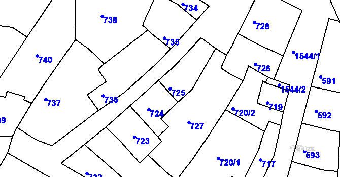 Parcela st. 725 v KÚ Plumlov, Katastrální mapa