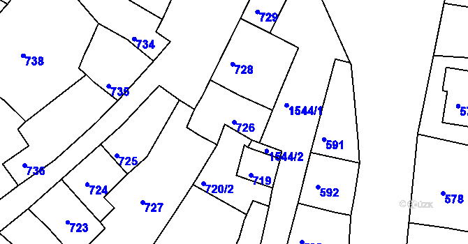Parcela st. 726 v KÚ Plumlov, Katastrální mapa