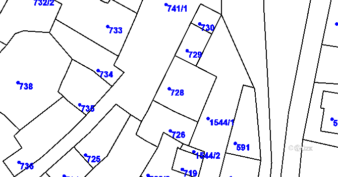 Parcela st. 728 v KÚ Plumlov, Katastrální mapa
