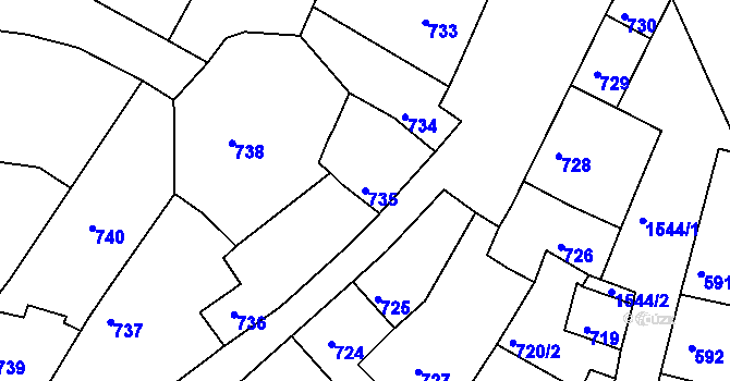 Parcela st. 735 v KÚ Plumlov, Katastrální mapa