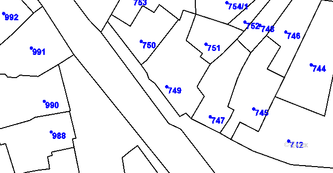 Parcela st. 749 v KÚ Plumlov, Katastrální mapa