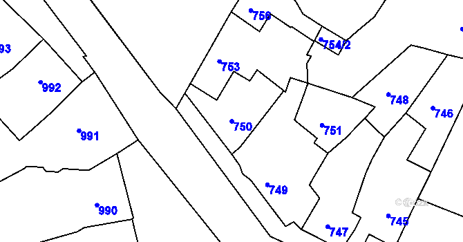 Parcela st. 750 v KÚ Plumlov, Katastrální mapa