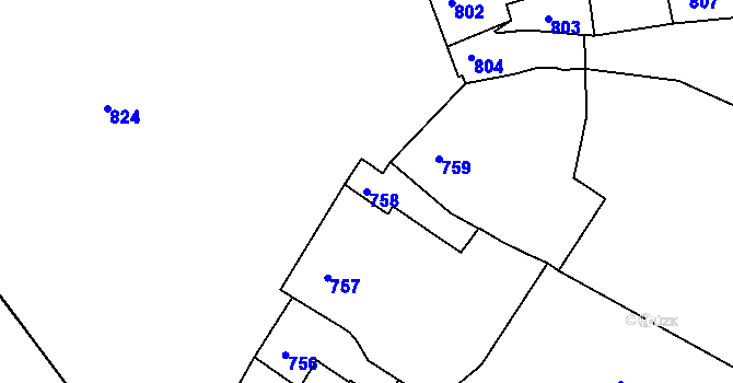 Parcela st. 758 v KÚ Plumlov, Katastrální mapa
