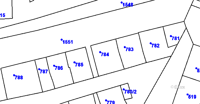 Parcela st. 784 v KÚ Plumlov, Katastrální mapa