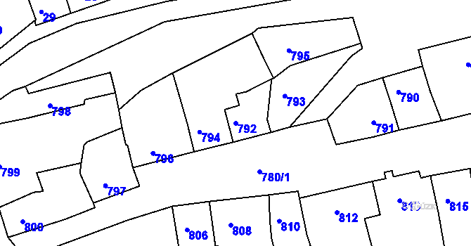 Parcela st. 792 v KÚ Plumlov, Katastrální mapa