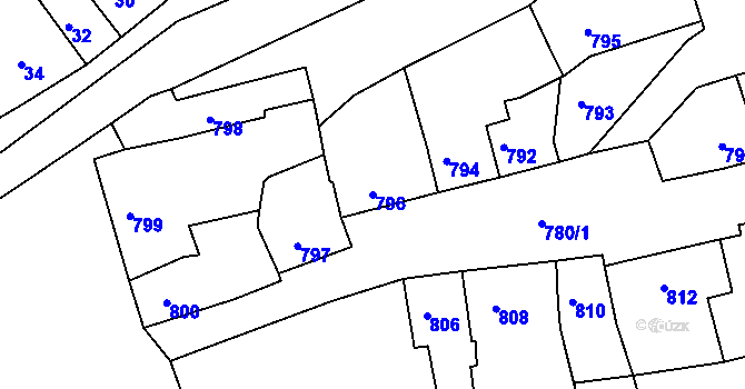 Parcela st. 796 v KÚ Plumlov, Katastrální mapa