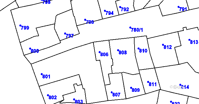 Parcela st. 806 v KÚ Plumlov, Katastrální mapa