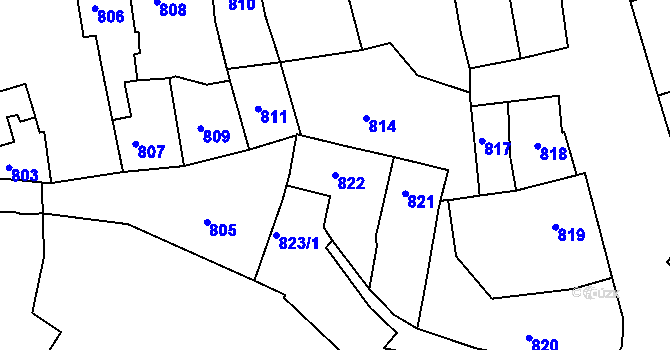Parcela st. 822 v KÚ Plumlov, Katastrální mapa