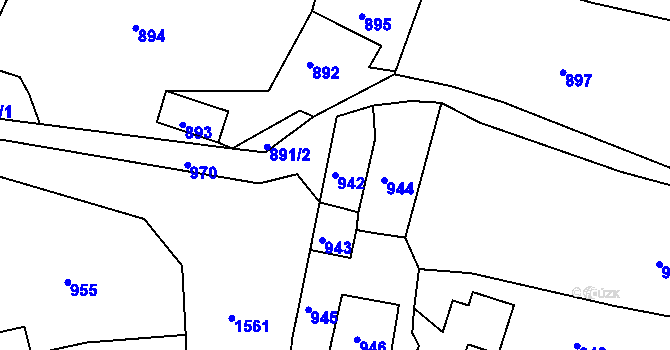Parcela st. 942 v KÚ Plumlov, Katastrální mapa