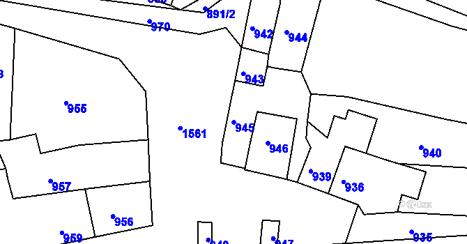 Parcela st. 945 v KÚ Plumlov, Katastrální mapa