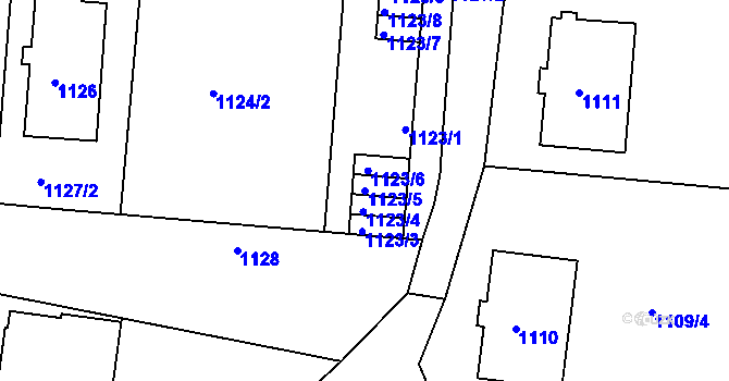 Parcela st. 1123/5 v KÚ Plumlov, Katastrální mapa