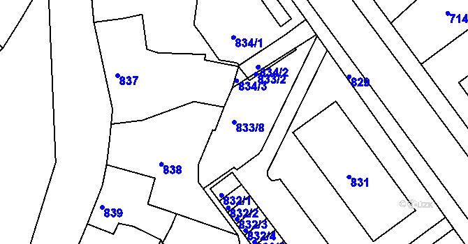 Parcela st. 833/8 v KÚ Plumlov, Katastrální mapa