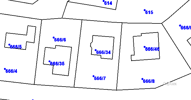 Parcela st. 666/34 v KÚ Plumlov, Katastrální mapa