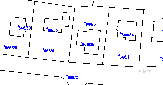 Parcela st. 666/35 v KÚ Plumlov, Katastrální mapa