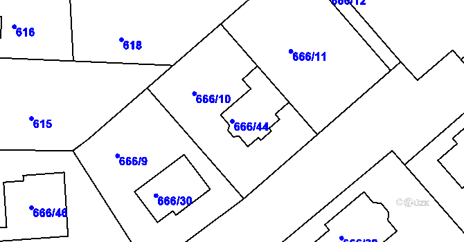 Parcela st. 666/44 v KÚ Plumlov, Katastrální mapa