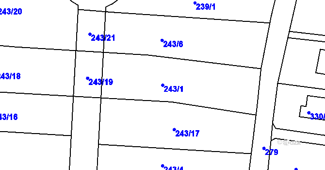 Parcela st. 243/1 v KÚ Plumlov, Katastrální mapa