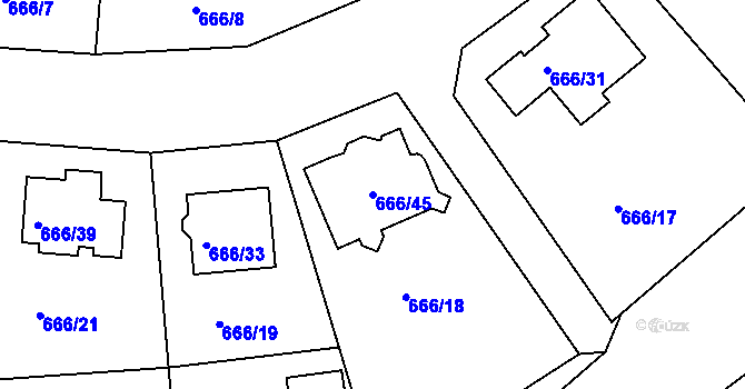 Parcela st. 666/45 v KÚ Plumlov, Katastrální mapa
