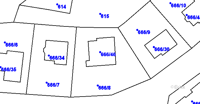 Parcela st. 666/46 v KÚ Plumlov, Katastrální mapa