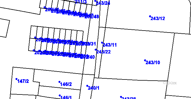 Parcela st. 243/22 v KÚ Plumlov, Katastrální mapa