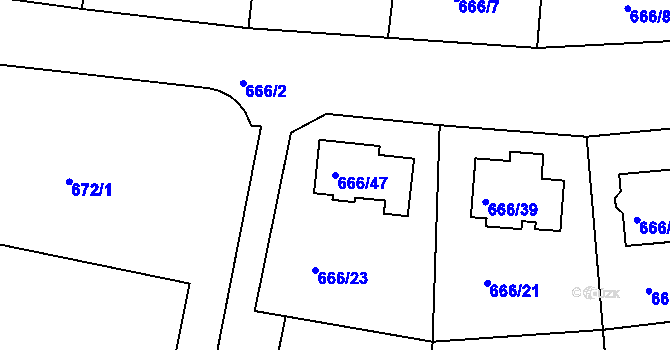 Parcela st. 666/47 v KÚ Plumlov, Katastrální mapa