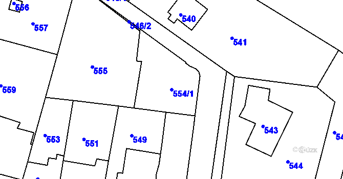 Parcela st. 554/1 v KÚ Plumlov, Katastrální mapa