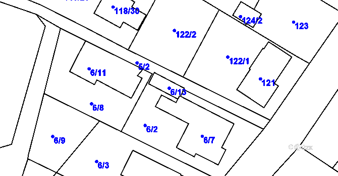 Parcela st. 6/13 v KÚ Plumlov, Katastrální mapa