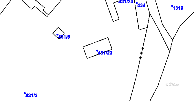 Parcela st. 431/23 v KÚ Plumlov, Katastrální mapa