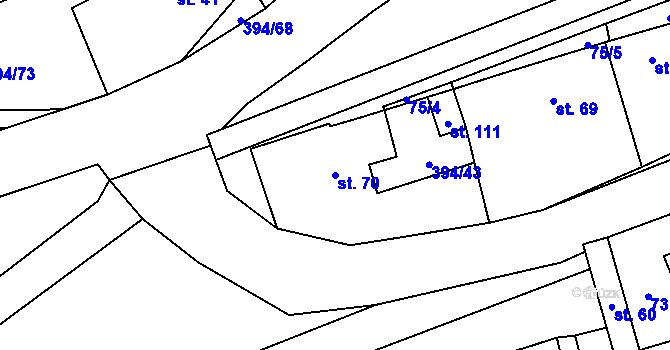 Parcela st. 70 v KÚ Plužná, Katastrální mapa