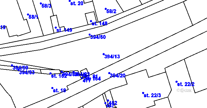 Parcela st. 394/13 v KÚ Plužná, Katastrální mapa
