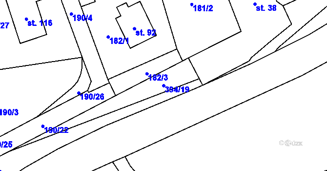 Parcela st. 394/19 v KÚ Plužná, Katastrální mapa