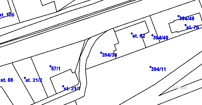 Parcela st. 394/34 v KÚ Plužná, Katastrální mapa
