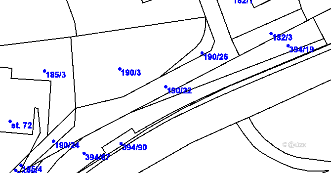 Parcela st. 190/22 v KÚ Plužná, Katastrální mapa