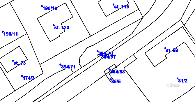 Parcela st. 394/70 v KÚ Plužná, Katastrální mapa