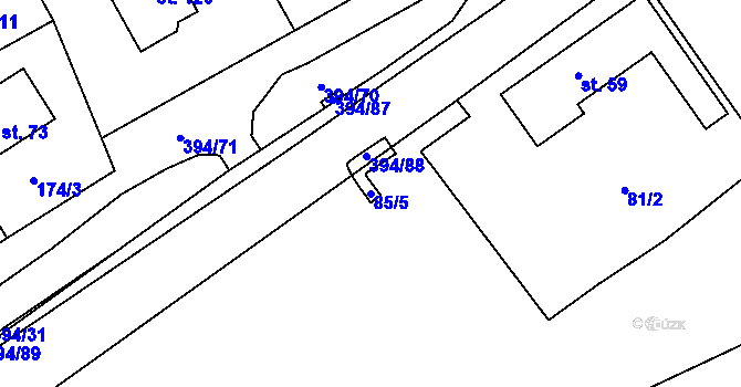 Parcela st. 85/5 v KÚ Plužná, Katastrální mapa