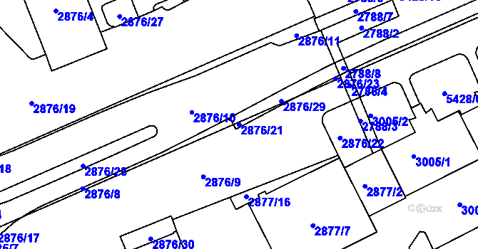 Parcela st. 2876/21 v KÚ Plzeň, Katastrální mapa