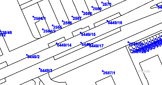 Parcela st. 5449/1 v KÚ Plzeň, Katastrální mapa